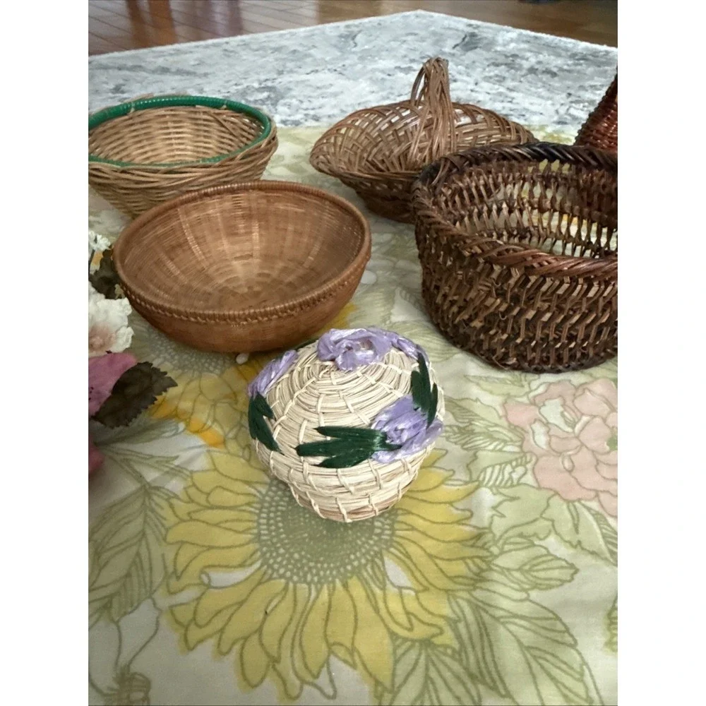 Assortment Of Small Wicker Baskets & Mini Flower Arrangements